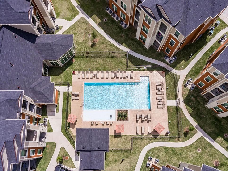 Garden-style apartment community from the air